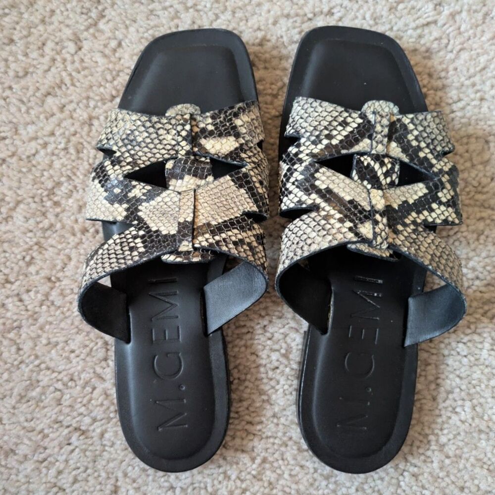M. Gemi Snakeskin Print Leather Strap Slide Sandals Sz 36.5